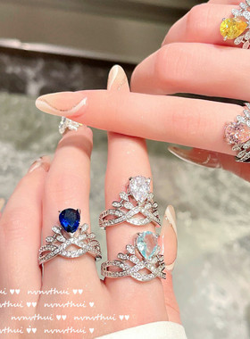 罗马宫廷蓝花藤闪耀气质宴会戒指 镀18K金名媛法拉赫水滴锆石项链