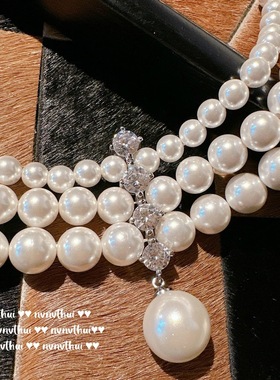 在逃公主气质晚宴法拉赫宫廷项链巴洛克淡水珍珠多层镶钻吊坠项饰