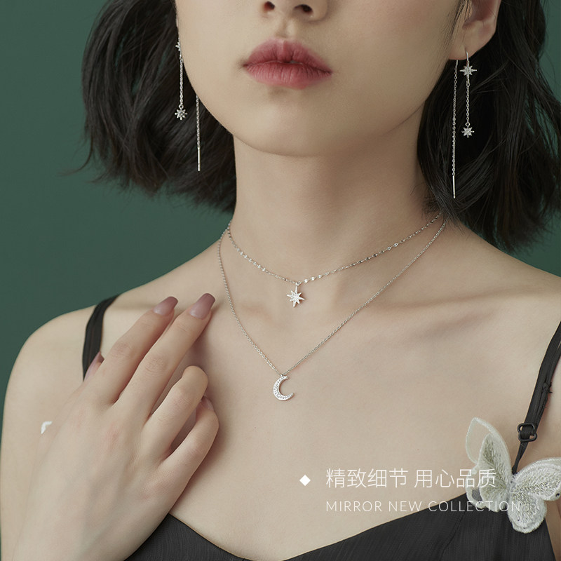 小麋人星月女纯银个性双层颈锁骨链 小麋人项链