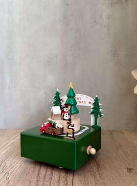 木质卡车绿色圣诞节音乐盒工艺品八音盒摆件创意礼品圣诞节音乐盒