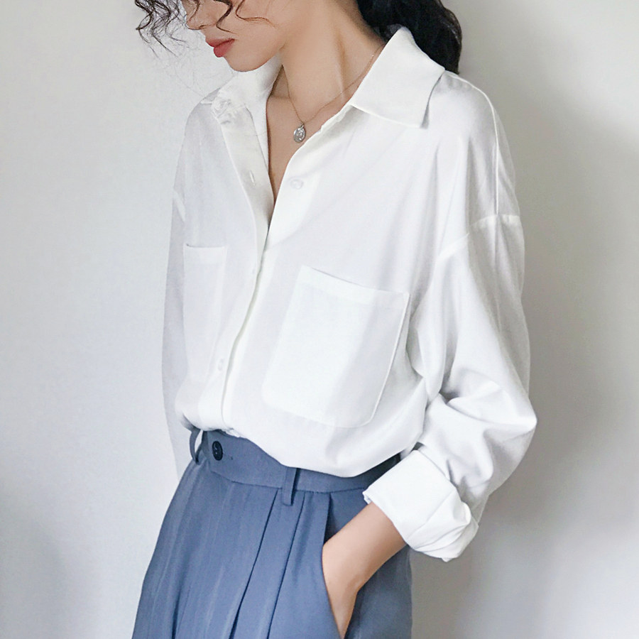 2020秋装新款长袖雪纺白色女衬衫 堇眉衬衫