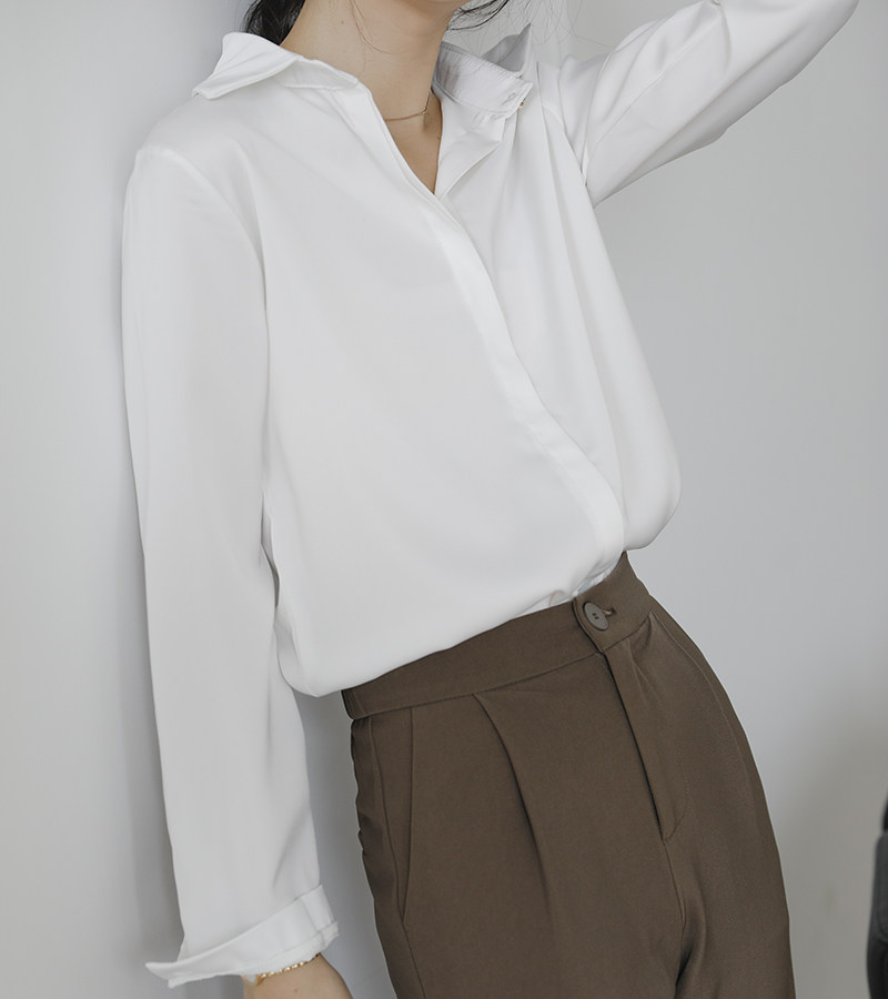 2020新款早秋女缎面长袖气质ol衬衫 堇眉衬衫