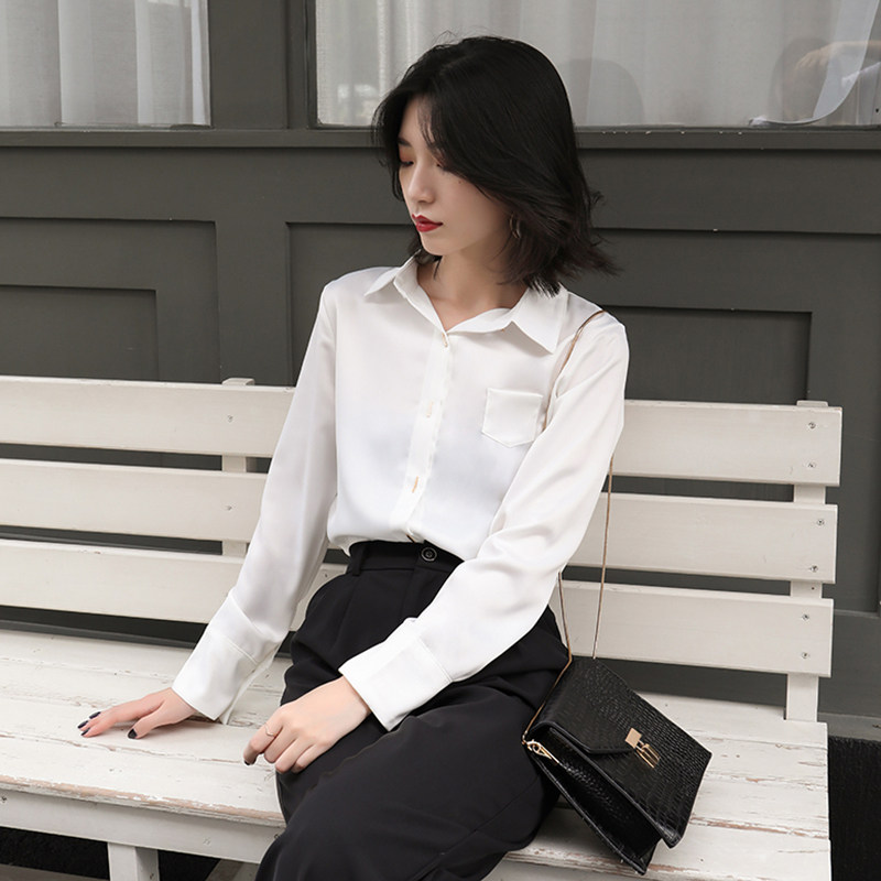 2020春夏新款雪纺长袖宽松白衬衫 堇眉衬衫