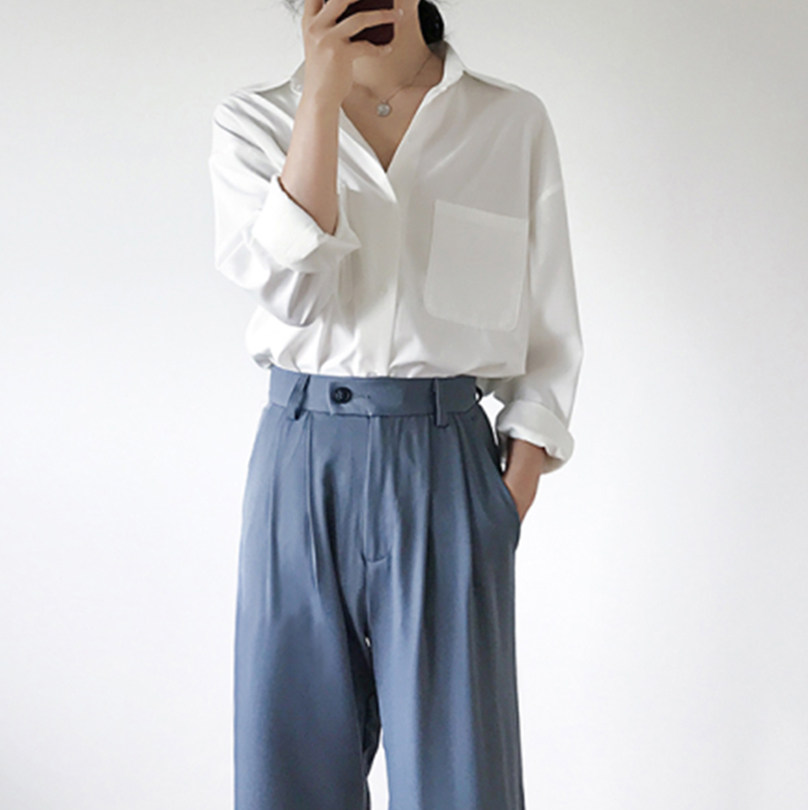 2020秋装新款长袖雪纺白色女衬衫 堇眉衬衫