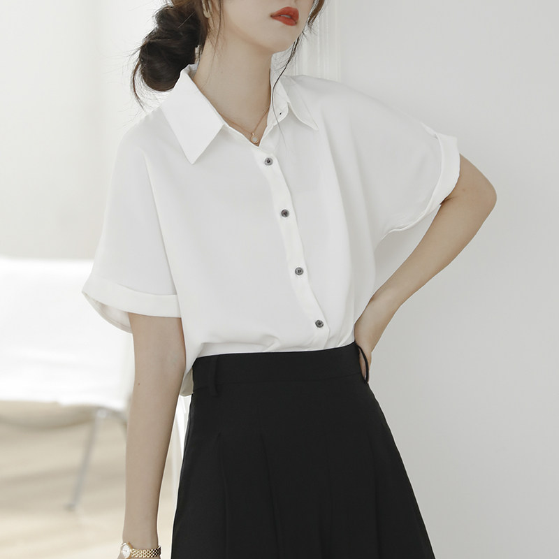 白色女夏短袖设计感小众港风衬衫 堇眉衬衫