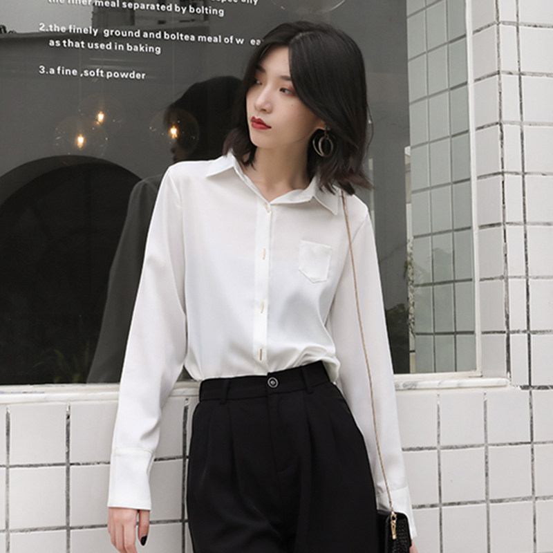 2020春夏新款雪纺长袖宽松白衬衫 堇眉衬衫