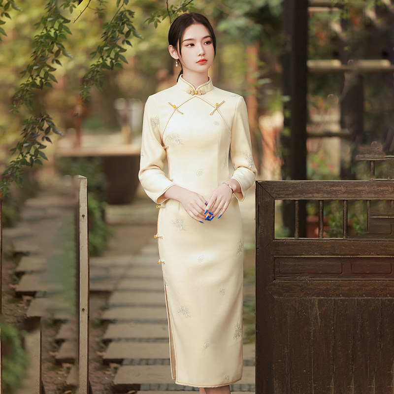 复古2021年新款改良长袖毛呢旗袍 惜淑旗袍