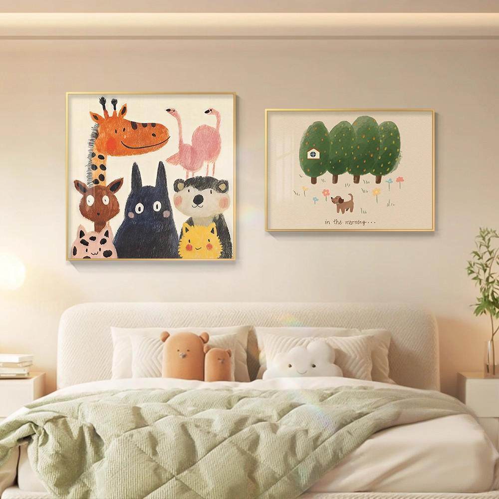 多巴胺餐厅装饰画卡通动物客厅背景墙挂画儿童房卧室床头艺术壁画,淘宝优惠券,粉丝福利购,淘宝优惠卷