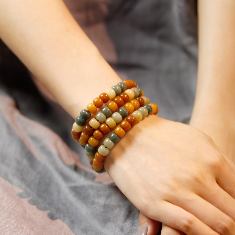 风化白玉菩提根多宝珠手链项链阴皮桶珠苹果珠佛珠手串108颗男女 尚学习吧