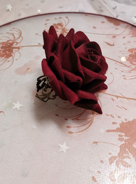 原创 舞蹈酒红色玫瑰戒指/舞蹈老年学生走秀中式风手饰戒指装饰