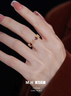 秋冬复古红色滴油蝴蝶戒指女款小众高级感精致指环轻奢百搭食指戒