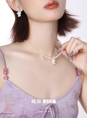 小熊爱心珍珠项链女2025年新款日韩ins小众设计高级感锁骨链配饰