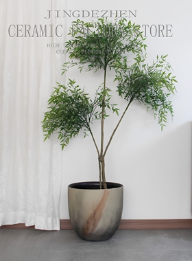 北欧创意油画手绘陶瓷落地花盆客厅绿植花瓶盆栽花器户外装饰摆件