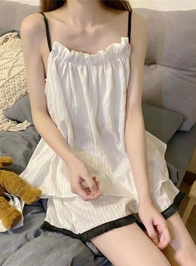 薄款睡衣套装女2023新款夏天吊带性感背心短裤家居服两件套高级感