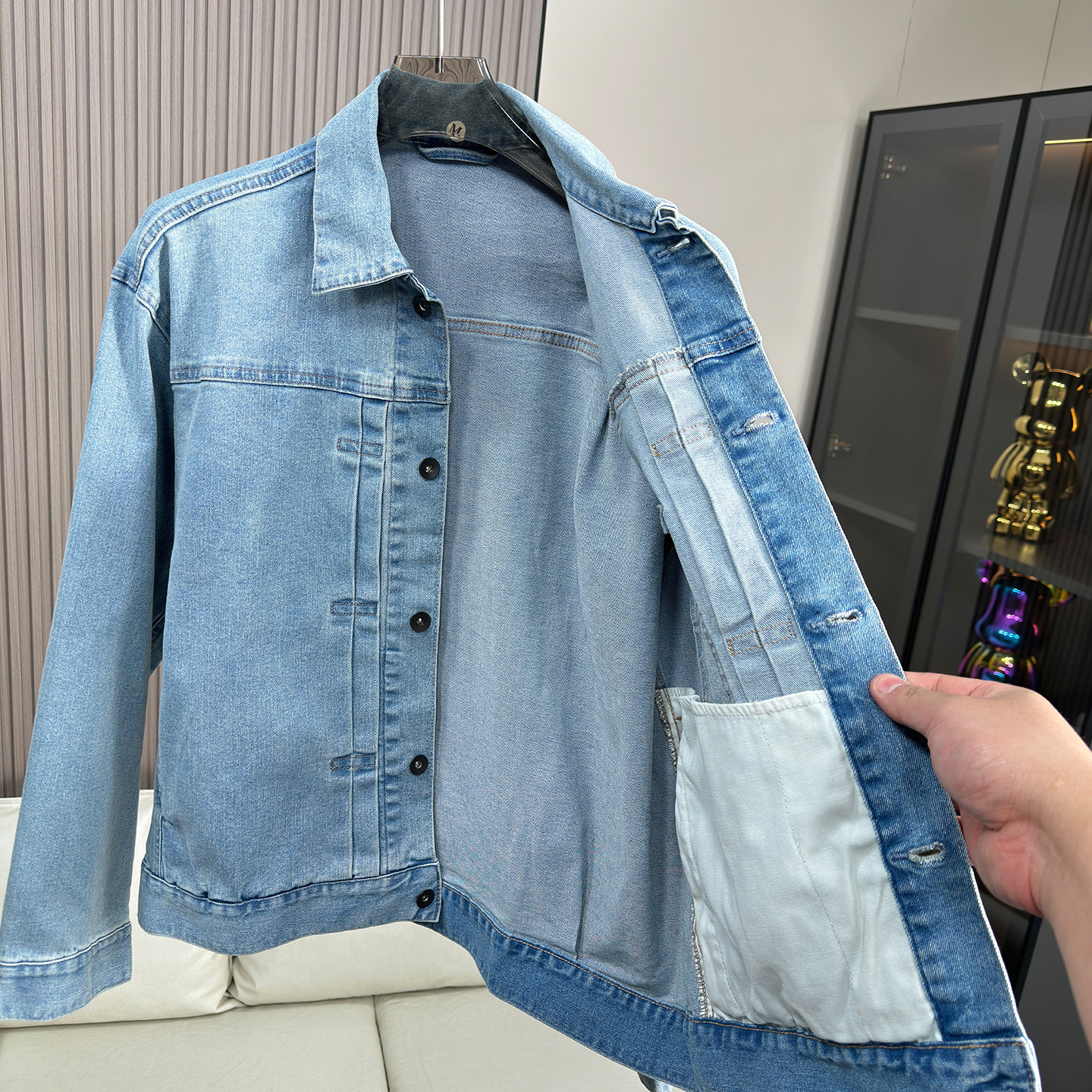 设计师款~重磅水洗 秋冬男士外贸复古宽松挺括弹力牛仔夹克外套潮,淘宝优惠券,粉丝福利购,淘宝优惠卷