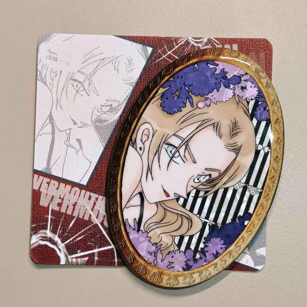 名侦探柯南周边同人谷黑衣组织琴酒贝尔摩德椭圆吧唧徽章胸针 - 图1