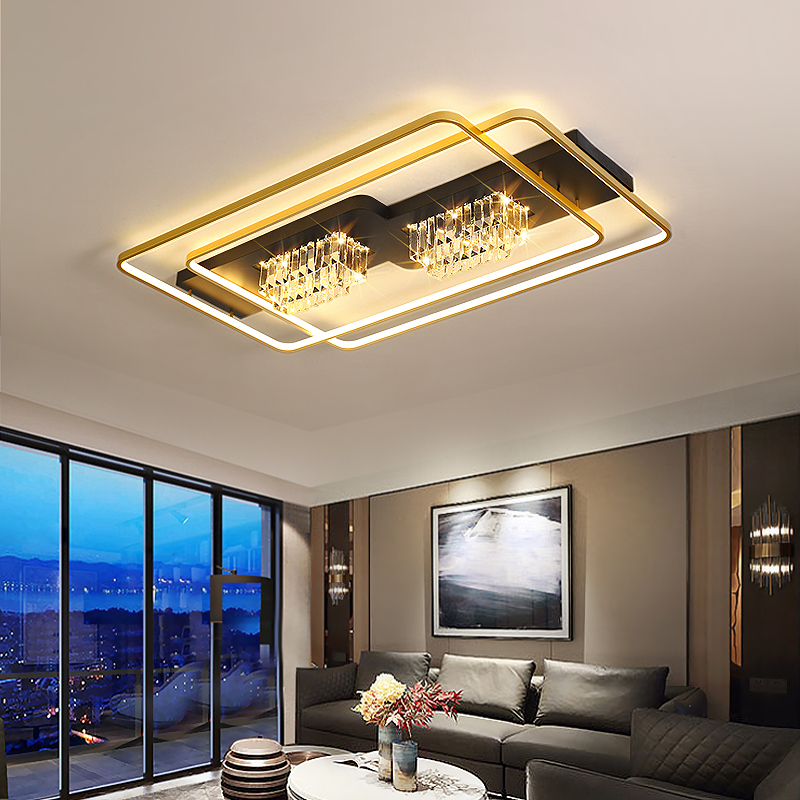 客厅灯几何造型长方大气金色LED吸顶灯轻奢现代简约超亮水晶灯饰-图0