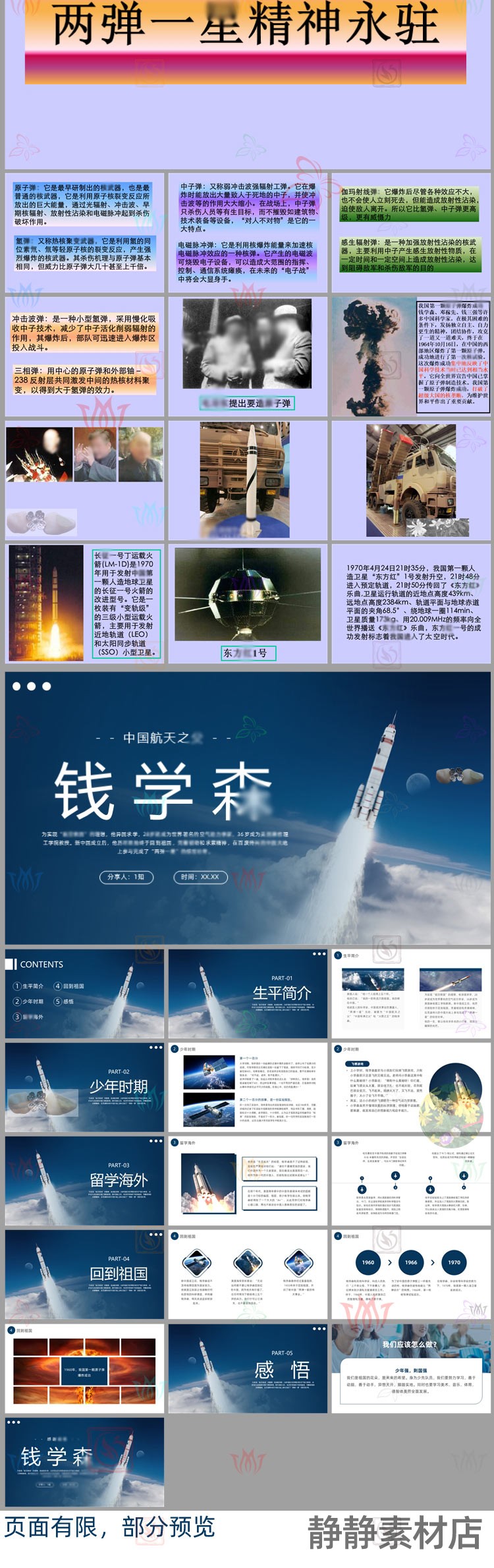 学习两弹一星班会简介钱学森钱三强邓稼先介绍PPT模板卫星科技wps - 图0