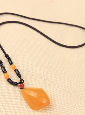 棉麻绳子鸡油黄蜜蜡文艺风吊坠