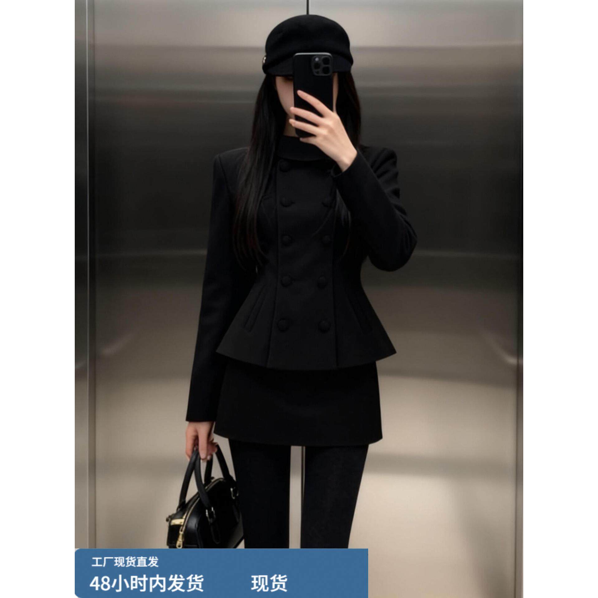 高级赫本风黑色毛呢西装连衣裙子女2025秋冬季新款小个子套装短裙,淘宝优惠券,粉丝福利购,淘宝优惠卷