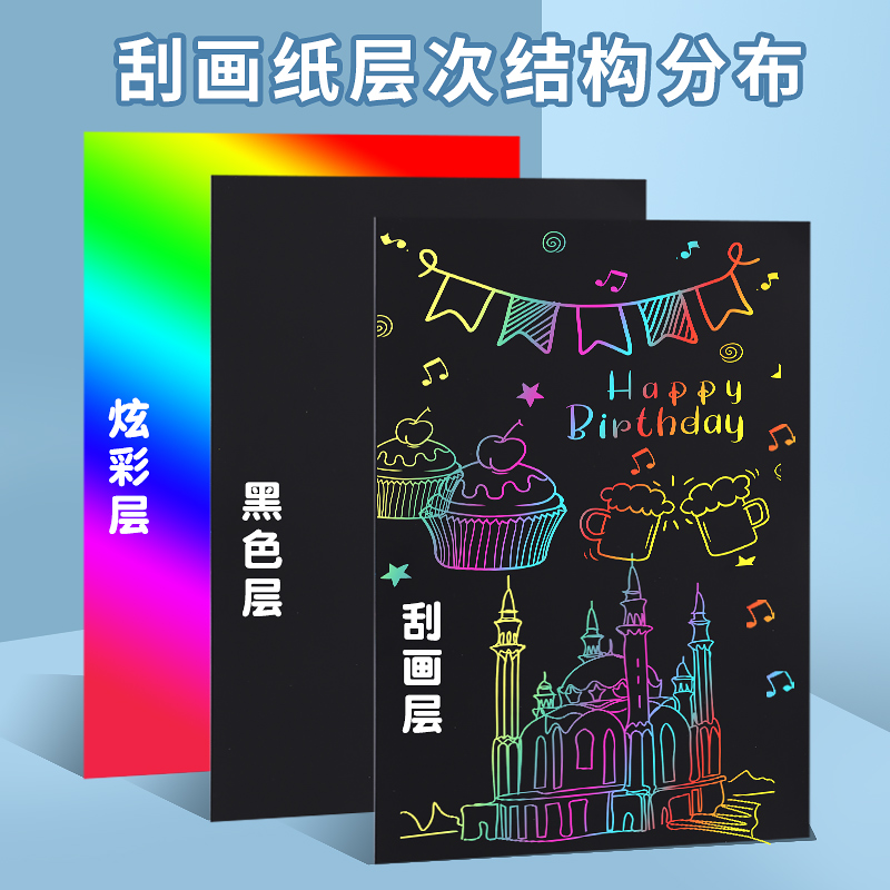 晨光刮画纸a4儿童炫彩刮画沙画纸8K彩色学生刮蜡纸小学生美术 - 图2