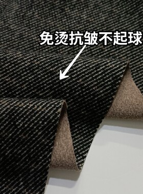 秋冬款人字纹斜纹羊毛呢加绒弹力面料保暖抗皱裤子套装裙马甲布料