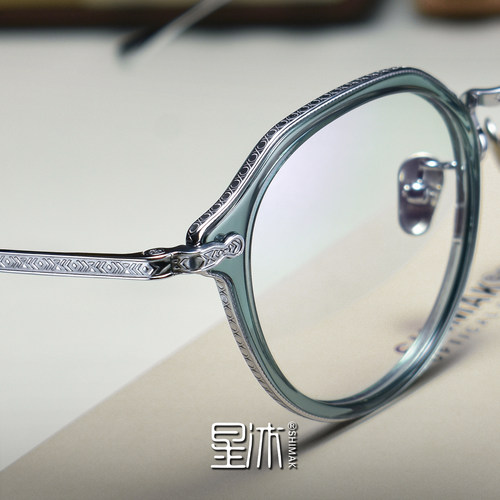 超轻复古茶色皇冠形纯钛眼镜框女板材近视文艺素颜高级全框防蓝光 - 图0