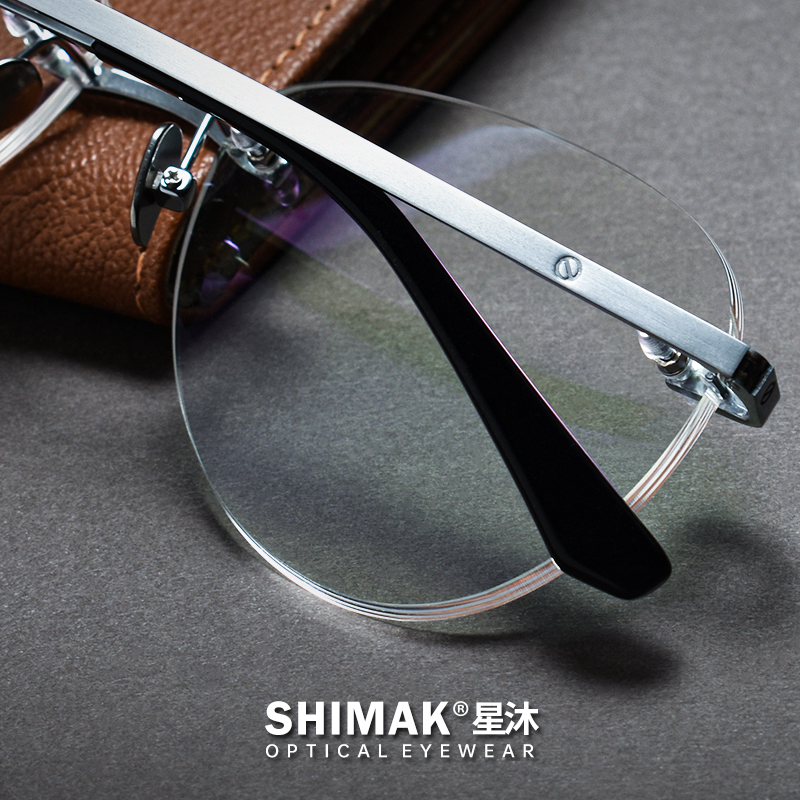 超轻复古无框眼镜框男款大脸纯钛近视飞行员式个性蛤蟆镜架防蓝光 - 图2