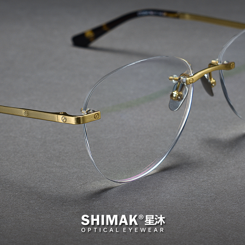 超轻复古无框眼镜框男款大脸纯钛近视飞行员式个性蛤蟆镜架防蓝光 - 图0