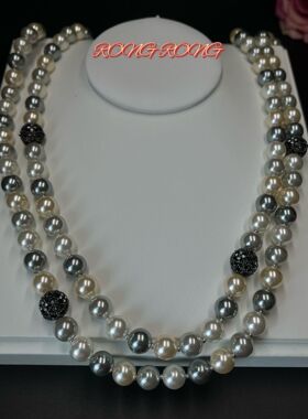 中古vintage施家长款香风双色混色拼接珍珠项链轻奢欧美风毛衣链