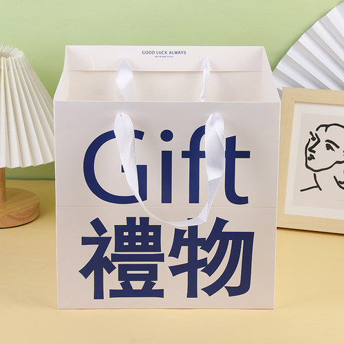 七夕正方形鲜花包装手提袋批发gift文字生日礼品包装伴手礼手提袋 - 图2