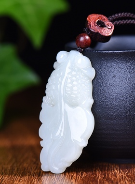 新疆和田玉羊脂玉白玉青白玉金玉满堂金鱼吊坠男女款挂件玉坠玉佩