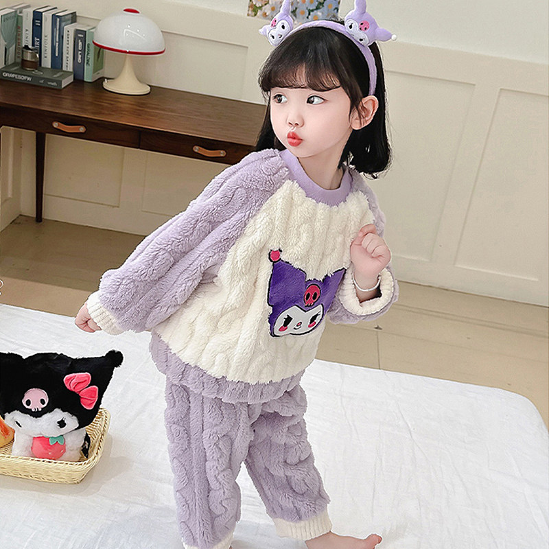 儿童睡衣女童宝宝秋冬加厚保暖可爱家居服女孩套头珊瑚法兰绒套装,淘宝优惠券,粉丝福利购,淘宝优惠卷