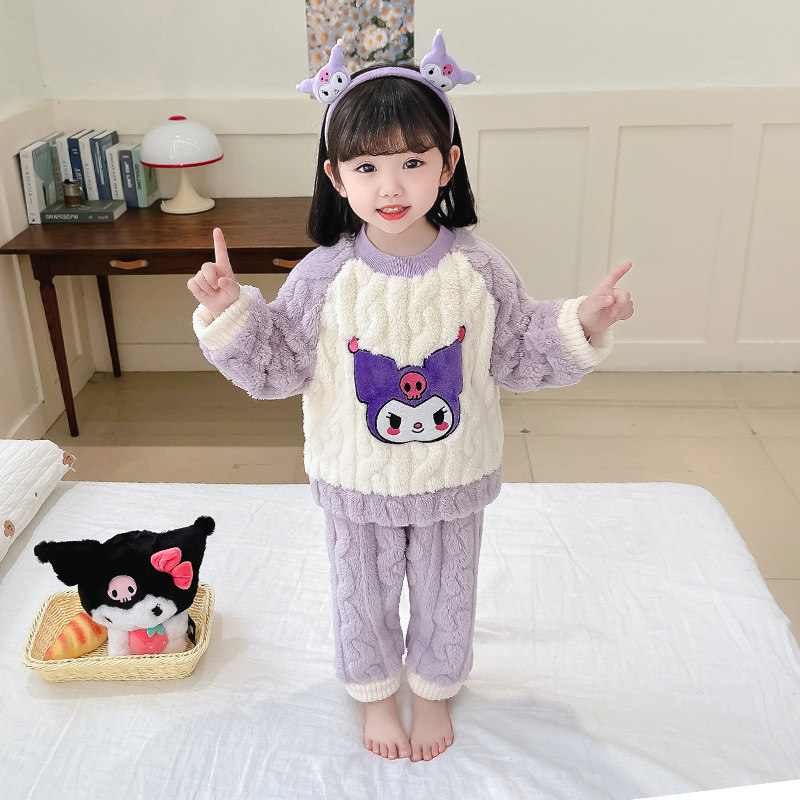 儿童睡衣女童宝宝秋冬加厚保暖可爱家居服女孩套头珊瑚法兰绒套装,淘宝优惠券,粉丝福利购,淘宝优惠卷