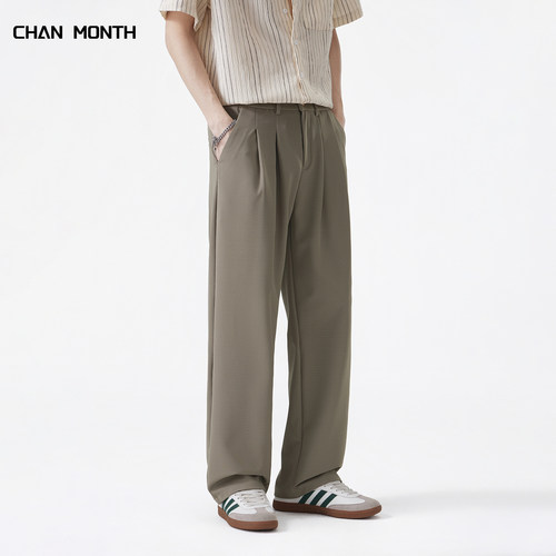 CHAN MONTH夏季垂感休闲西裤男宽松直筒百搭基础款薄阔腿休闲长裤 - 图2