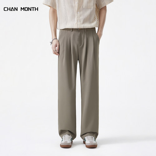 CHAN MONTH夏季垂感休闲西裤男宽松直筒百搭基础款薄阔腿休闲长裤 - 图1