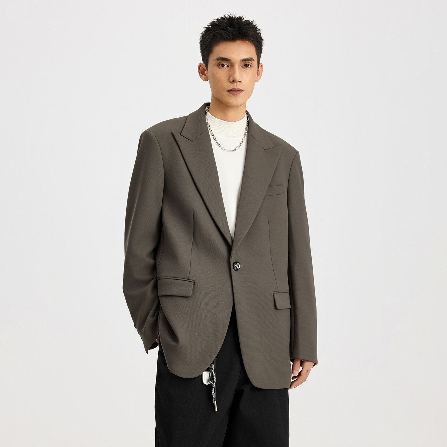 CHAN MONTH痞帅西装外套男秋季新潮牌高级感黑色正装宽松休闲西服,淘宝优惠券,粉丝福利购,淘宝优惠卷