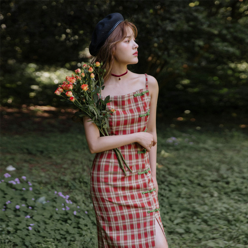 奈良格子新式旗袍改良版少女连衣裙 奈良NALEN旗袍