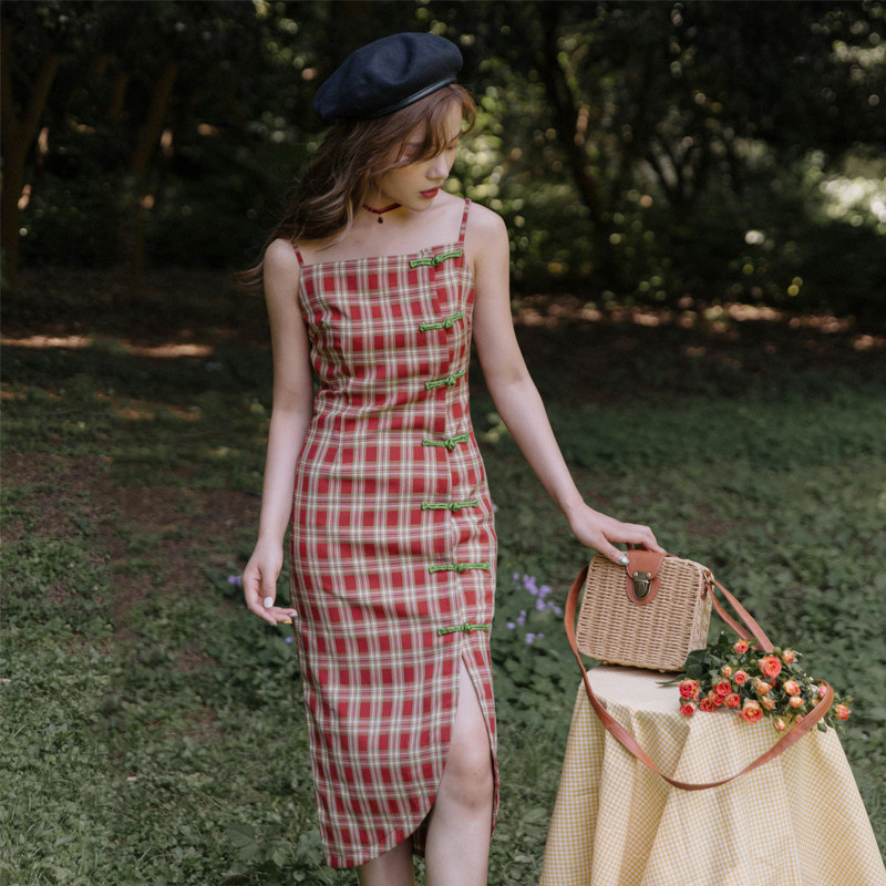 奈良格子新式旗袍改良版少女连衣裙 奈良NALEN旗袍