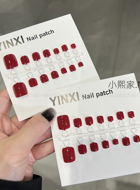 百搭冷艳显白中国红纯色脚甲片正红色穿戴甲网红爆款预制美甲贴片