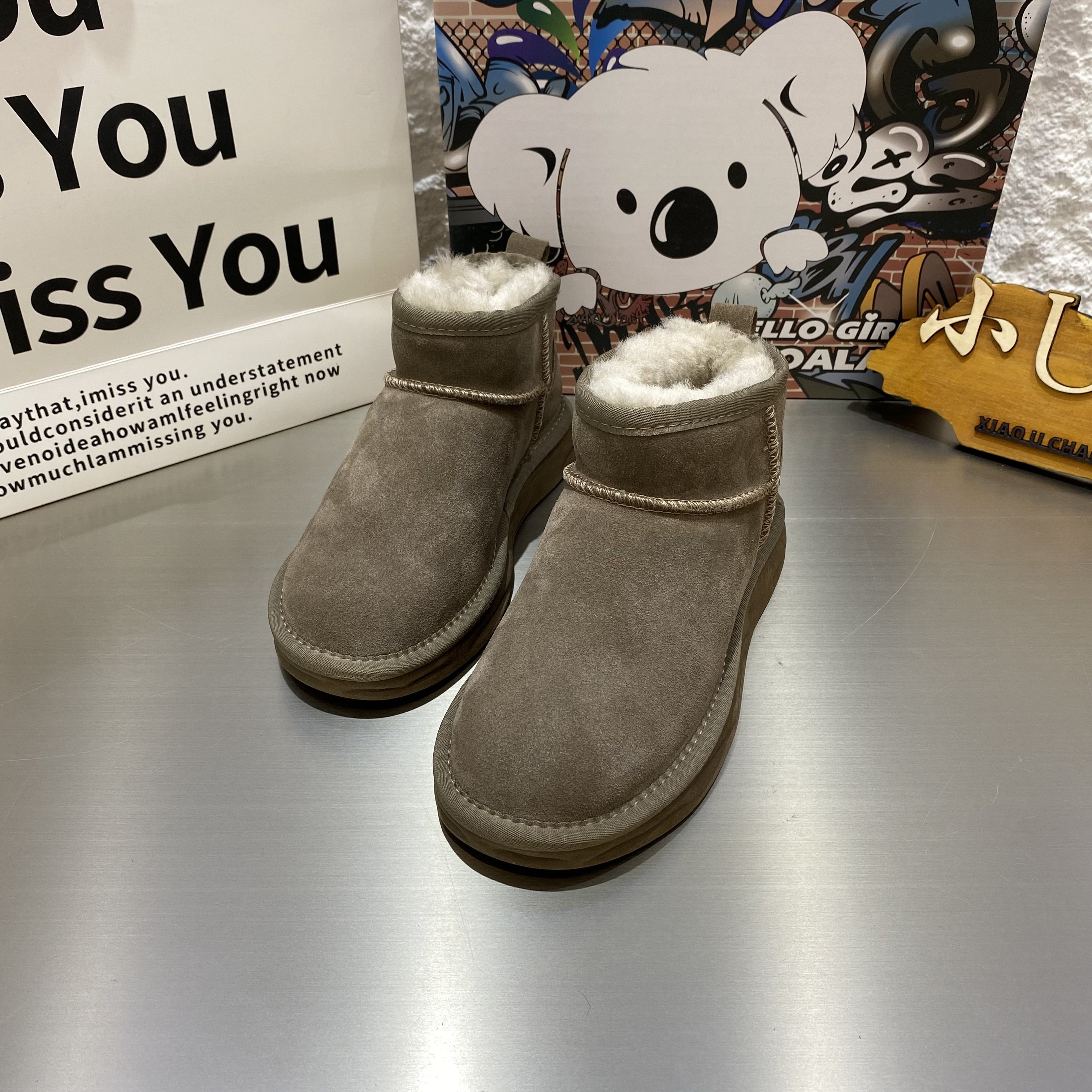 考拉小熊冬季雪地棉靴女周冬雨同款真皮羊毛加厚绒短筒矮腰加厚底,淘宝优惠券,粉丝福利购,淘宝优惠卷