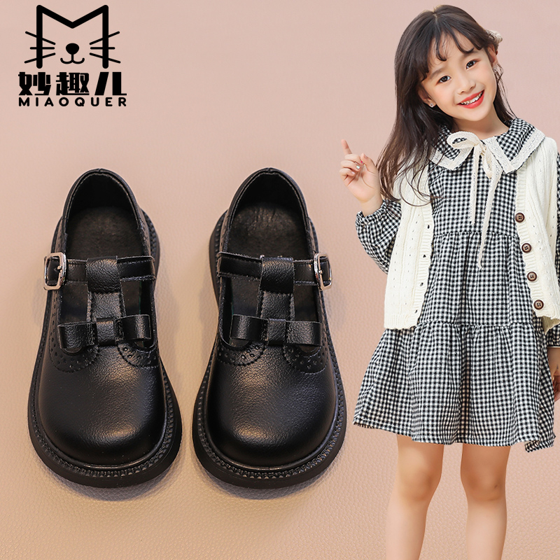 妙趣儿女童皮鞋25春秋新款公主鞋真皮软底宝宝单鞋子黑白色表演鞋 - 图2