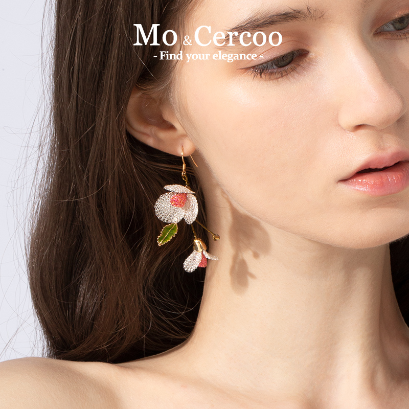 Mo&Cercoo高级定制鸢尾花开手工编织花朵流苏耳环耳钉长款女耳饰-图1