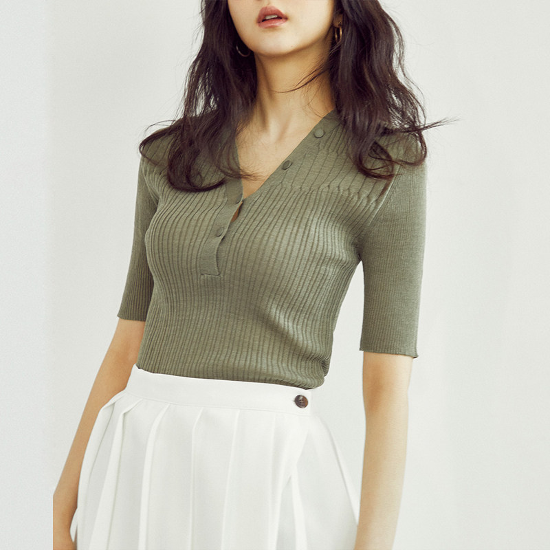 冰丝套头夏季2020新款v领针织衫 少媞毛针织衫