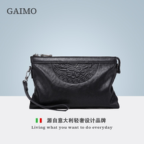 GAIMO Genuine Leather Mens Hand Grab Bag Luxury Brands Large Capacity Totem Embossing Envelope Handbags Casual Wrist Wrap