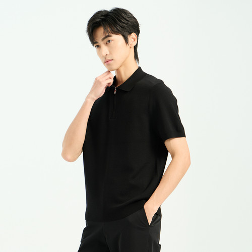 【手感柔软】利郎青年商务短袖男2026秋季翻领时尚百搭短袖针织衫 - 图0