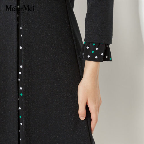 玫而美品牌专柜时尚文艺复古显瘦黑色连身裙女装中长款MCLS52801 - 图3