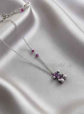 糖果色个性可爱小熊吊坠项链甜美