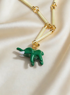 竹节绿色小象项链女小众简约百搭