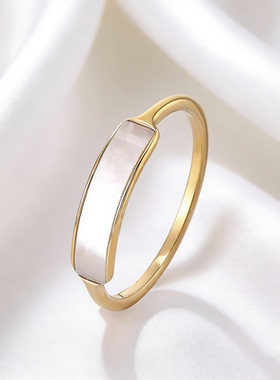 简约方形贝壳戒指钛钢金叠戴指环